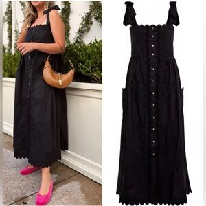 JULIET DUNN Embroidered Cotton Midi Dress Black